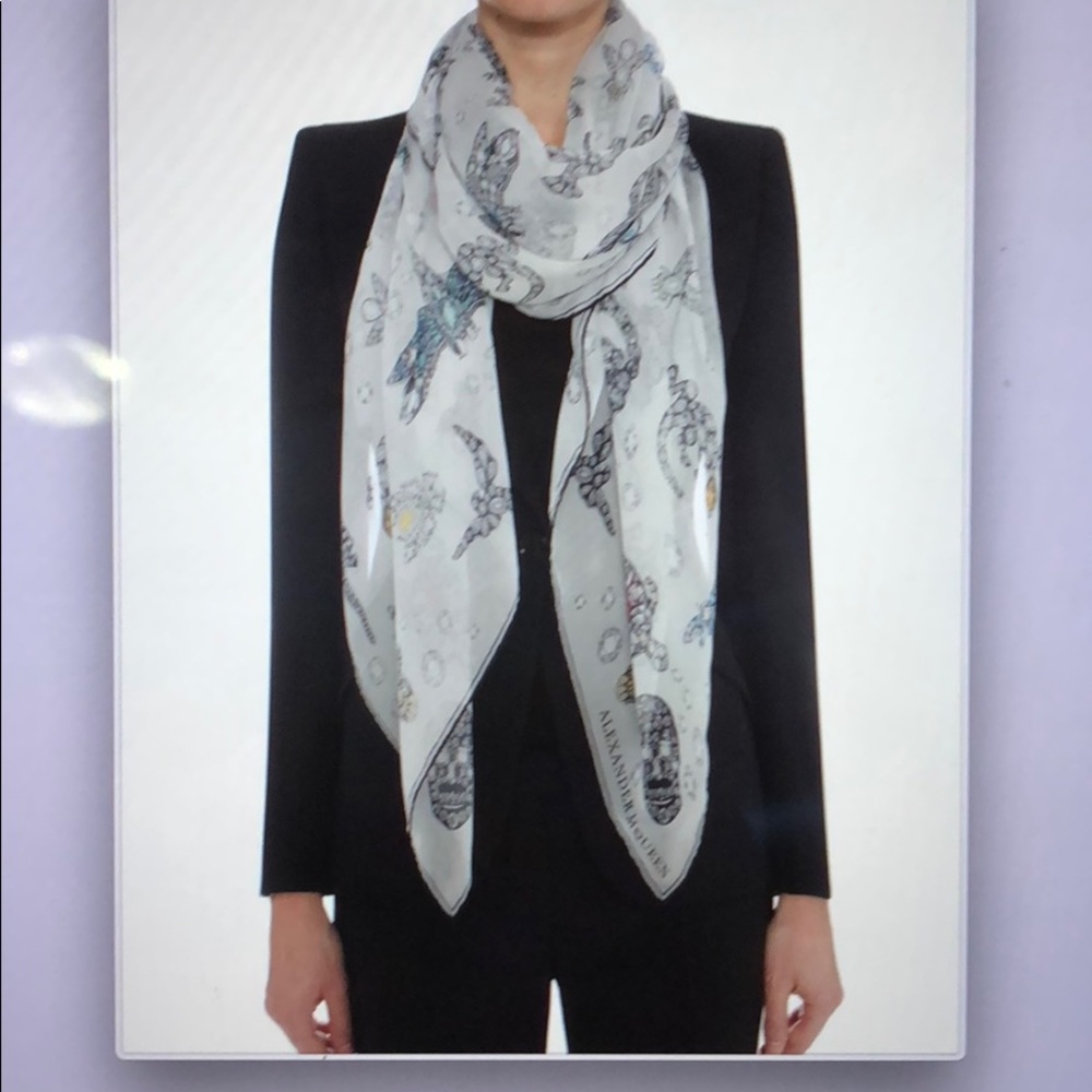 Alexander McQueen Chiffon Silk Animal Jewel Scarf